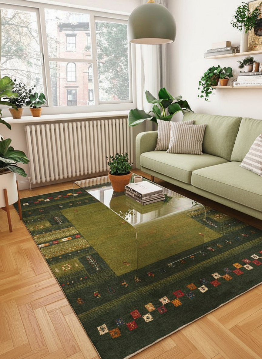 Gabbeh persian Rug Green 196 x 153 cm