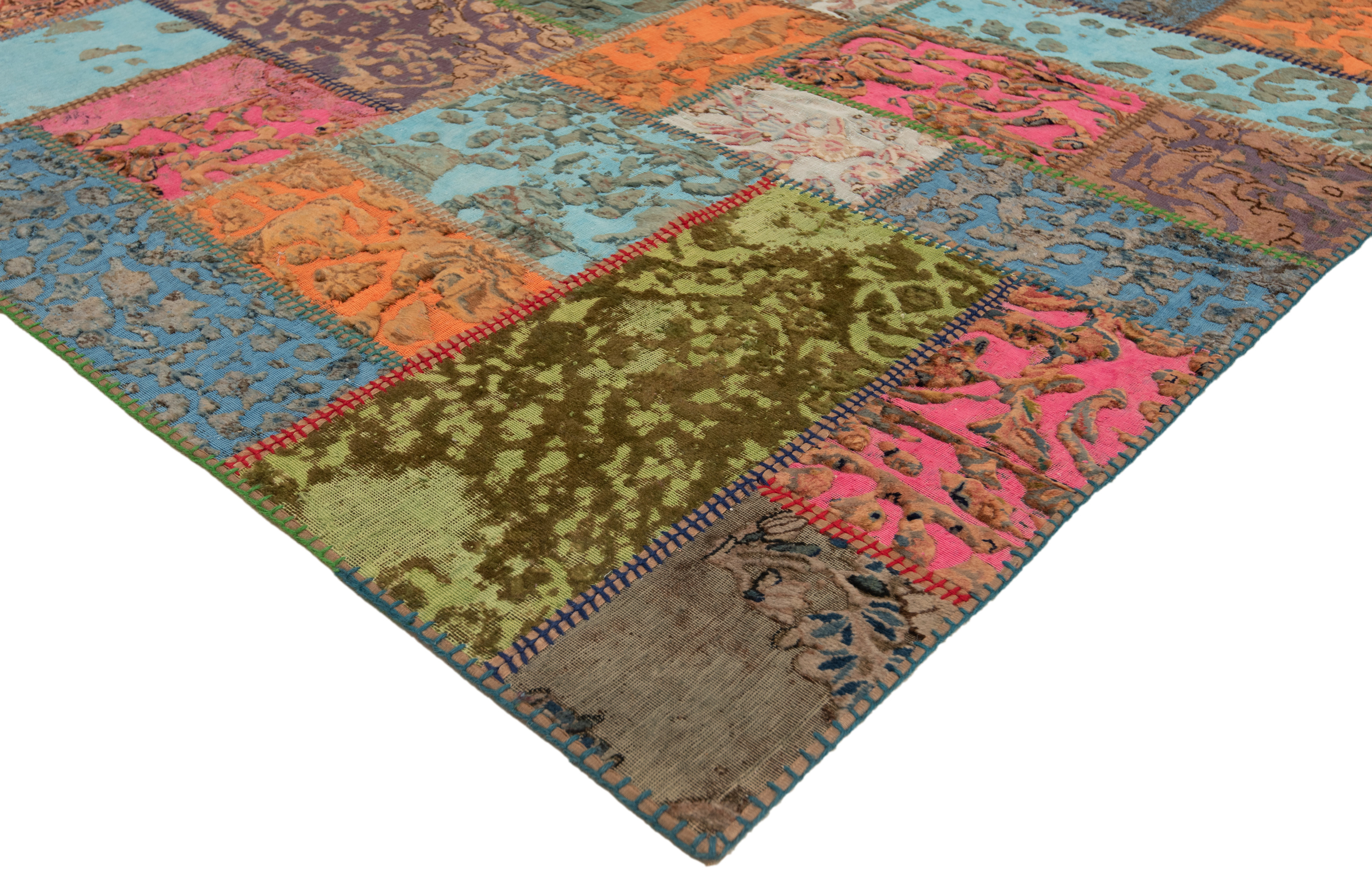 Grand Tapis Patchwork Multicolore Lavable 120x170 Cm - Antidérapant Et Doux