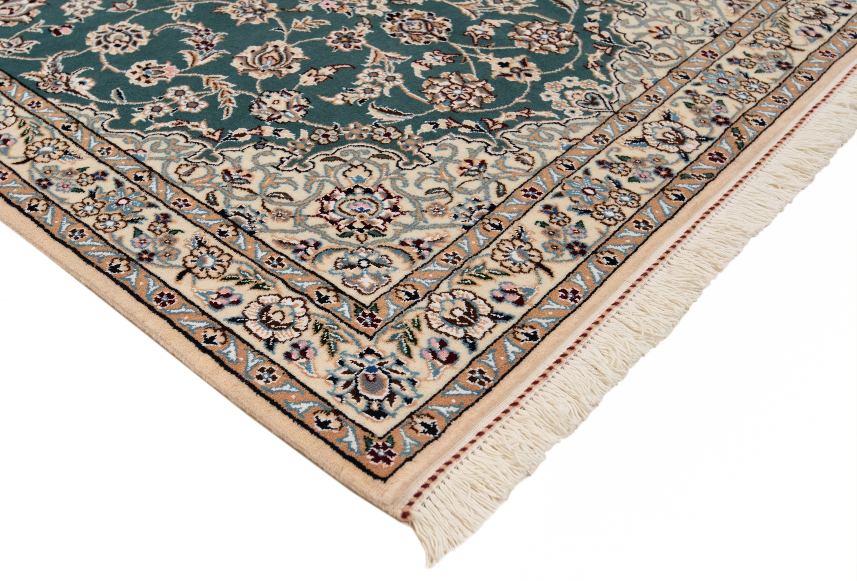 Tapis Persan Nain 9LA - 155x96 Cm - Bleu Foncé Médaillon - Laine Vierge Noué Main