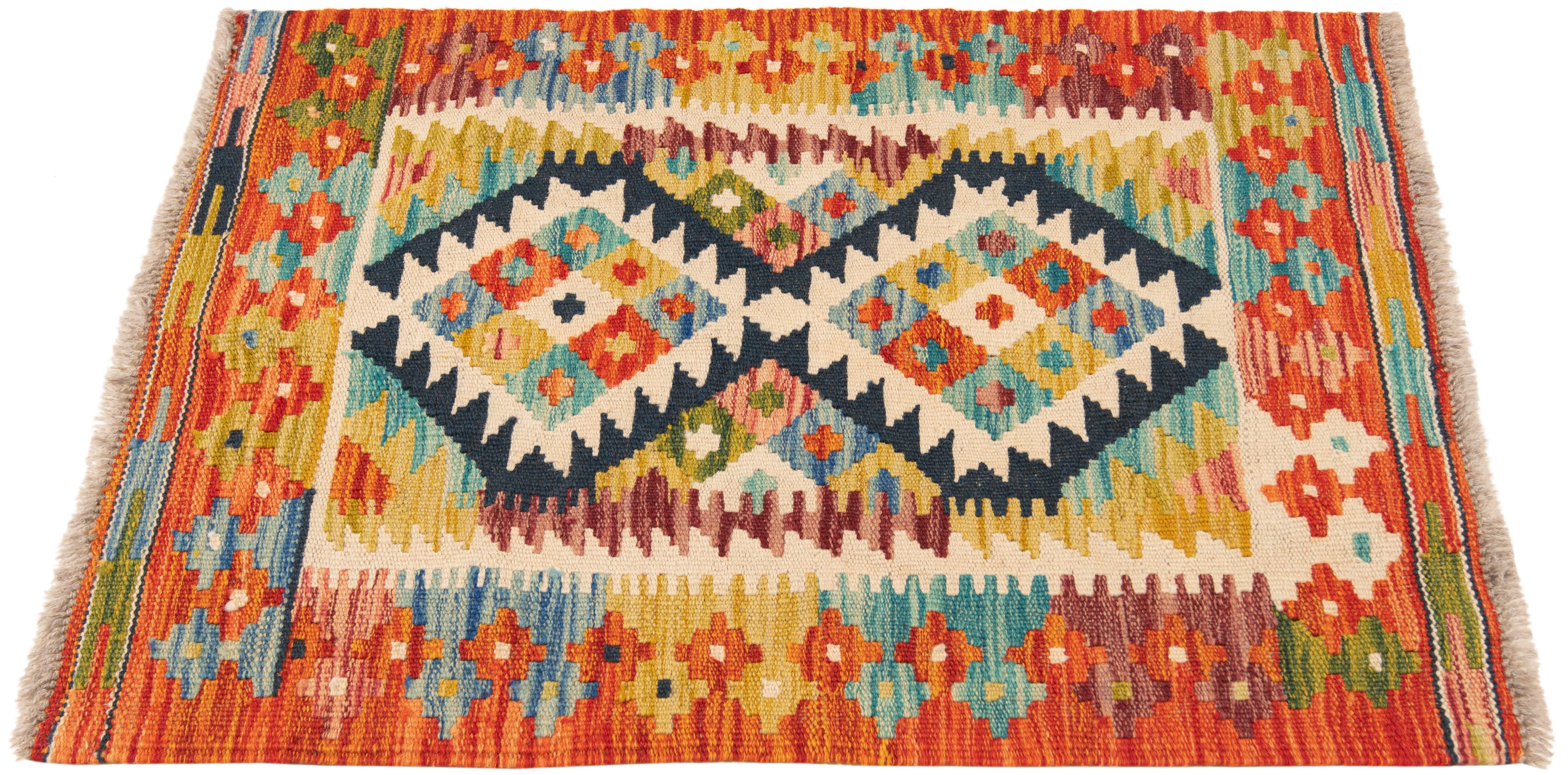 Kilim Afghan Multicolor 90 x 60 cm