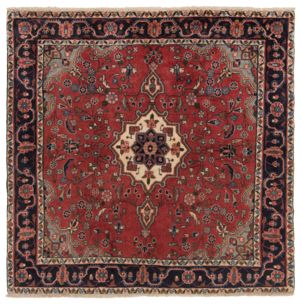 Hamedan Persian Rug Red 108 x 111 cm