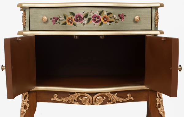 Curved front double door console with a top drawer 73 x 39 x 83 cm