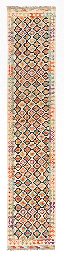 Kilim Afghan Beige-Cream 394 x 76 cm