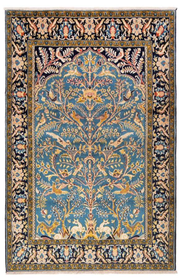 Qom With Silk Persian Rug Blue 162 x 108 cm
