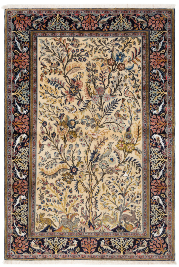 Qom With Silk Persian Rug Beige-Cream 157 x 107 cm