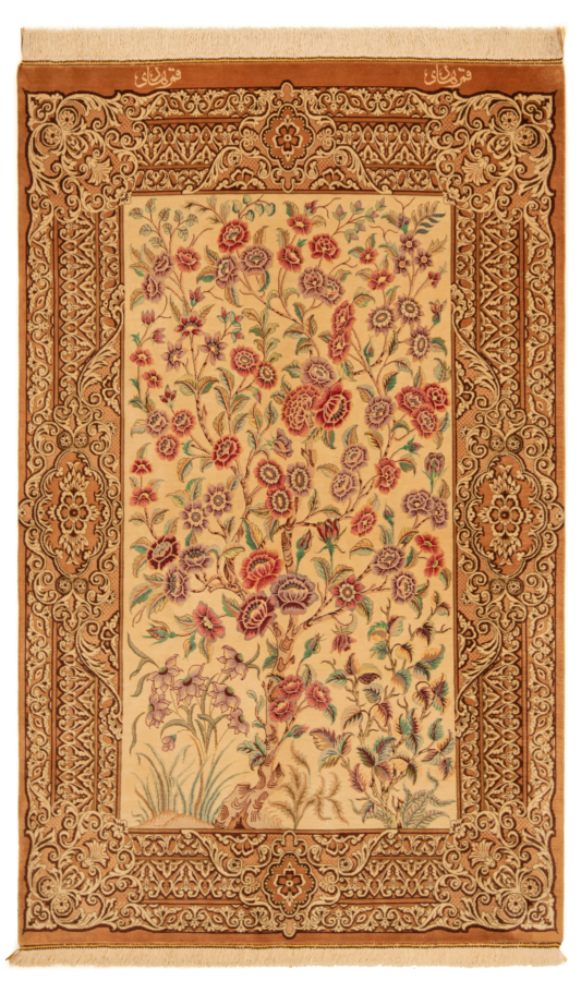 Qom Silk Hadi Persian Rug Beige-Cream 128 x 80 cm
