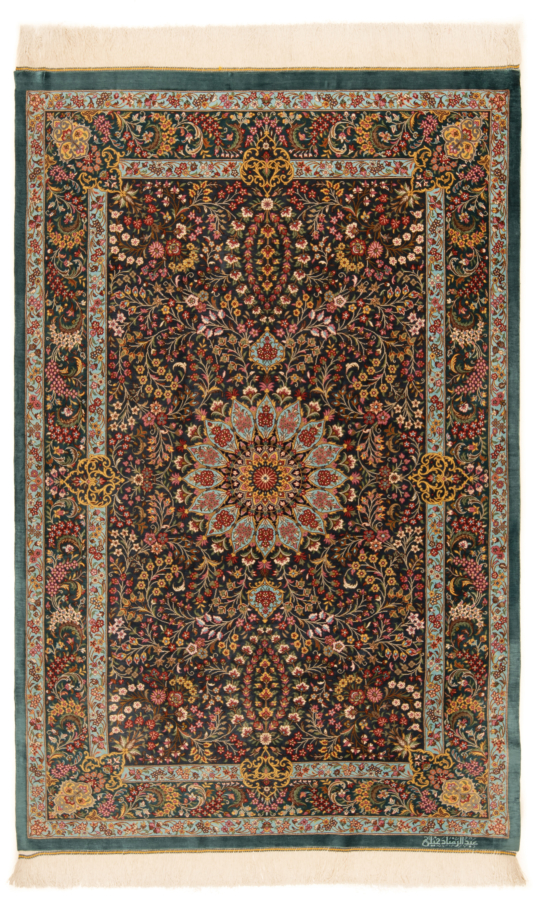 Qom Silk Dakhilie Persian Rug Green 159 x 103 cm