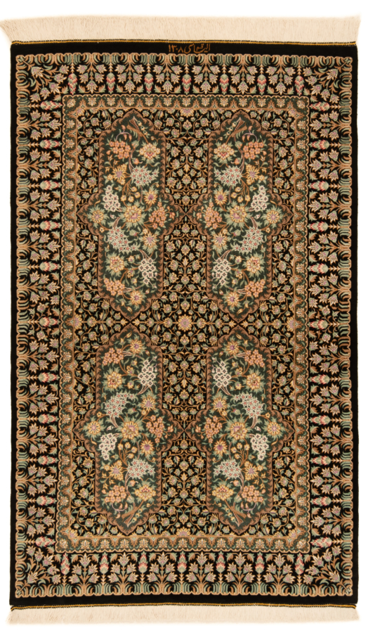 Qom Silk Elyassi Persian Rug Black 120 x 75 cm