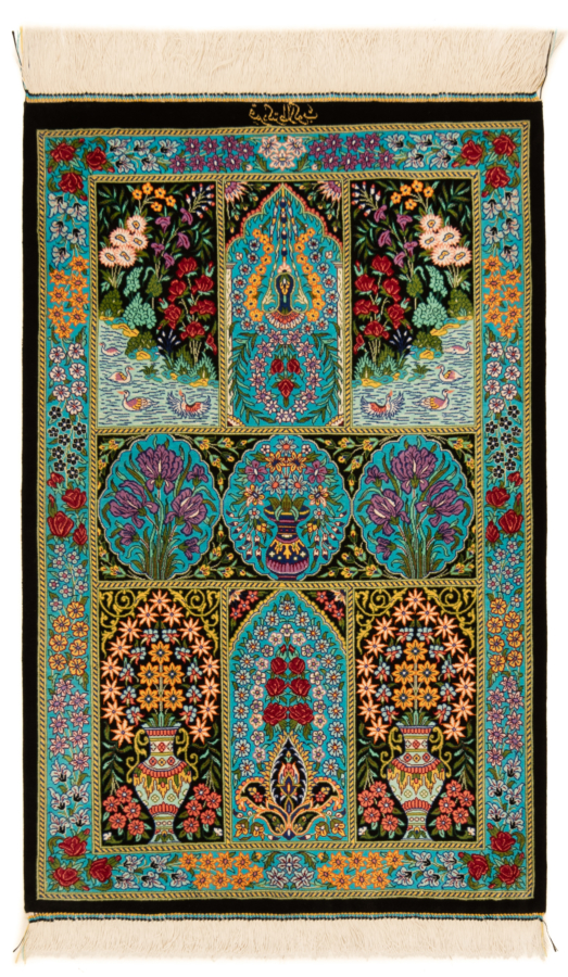 Qom Silk Talakob Persian Rug Turquoise 92 x 60 cm