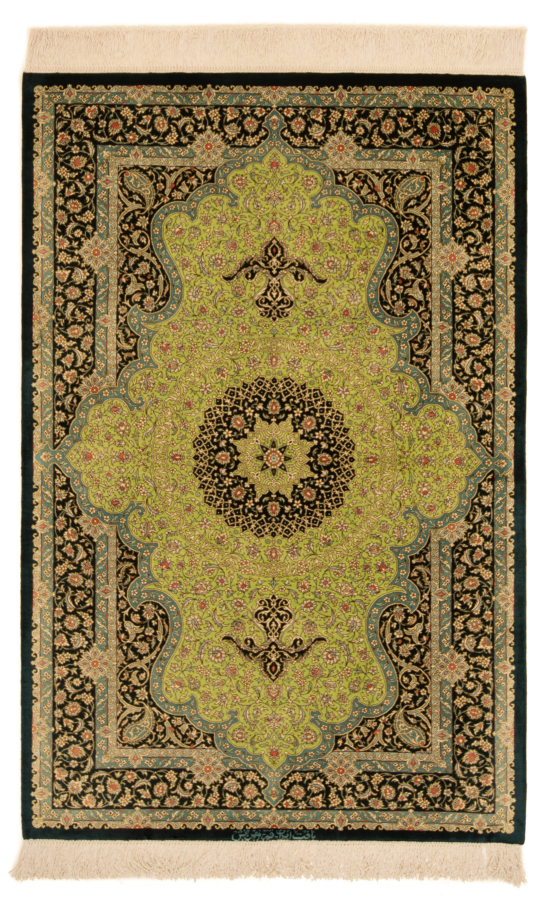 Qom Silk Mehrbaksh Persian Rug Green 122 x 80 cm