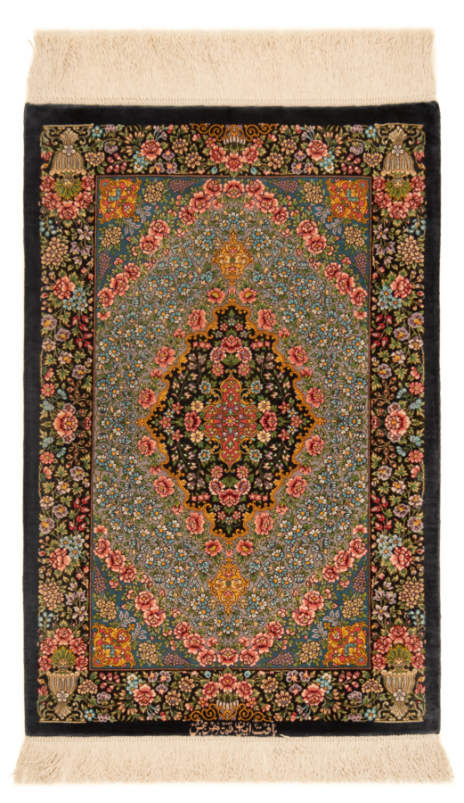Qom Silk Mehrbaksh Persian Rug Gray 89 x 61 cm