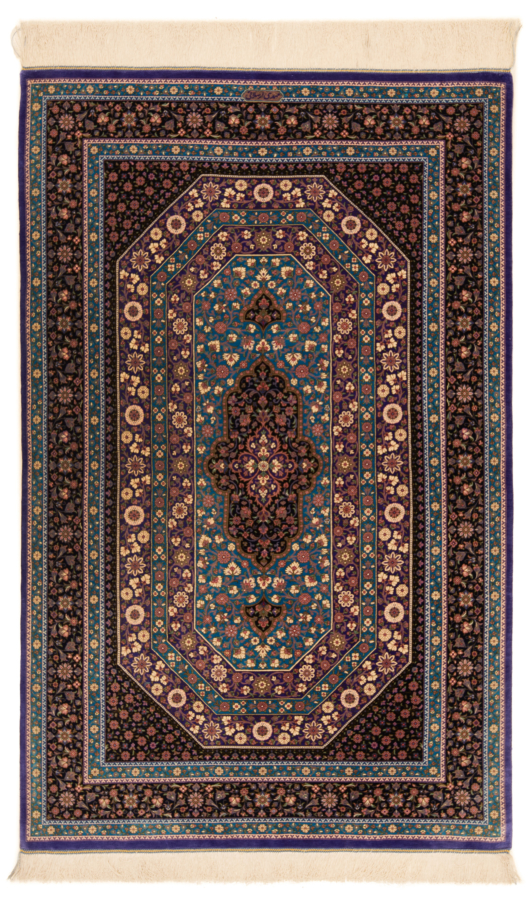 Qom Silk Arsalani Persian Rug Blue 152 x 98 cm