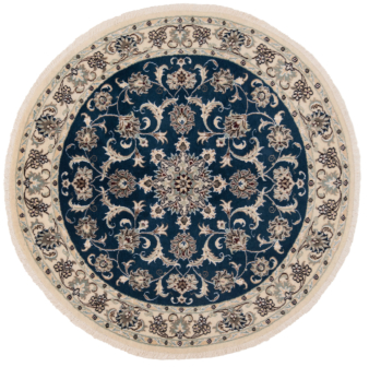 Tapis Persan Nain Noué Main – 133 X 88 Cm, Laine Et Coton, Bleu Nuit