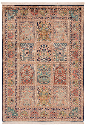 Grand Tapis Oriental Ancien En Soie Et Cachemire – 185x128cm – Multicolore