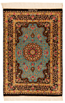 Qom Silk Khoshnejad Persian Rug Turquoise 118 x 82 cm