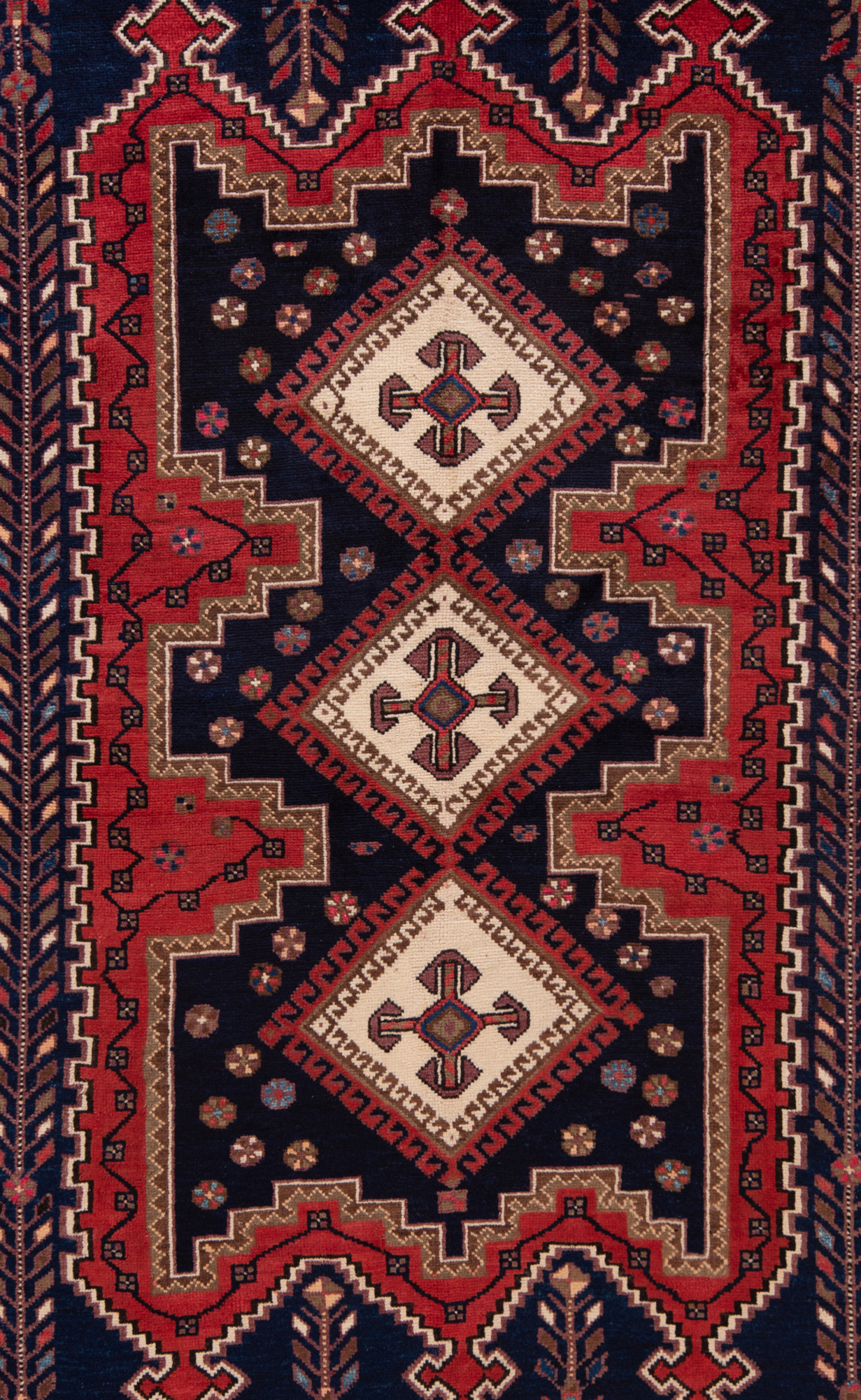 Grand Tapis Persan Zanjan Rouge 210x114 Cm - Laine Nouée Main Années 60