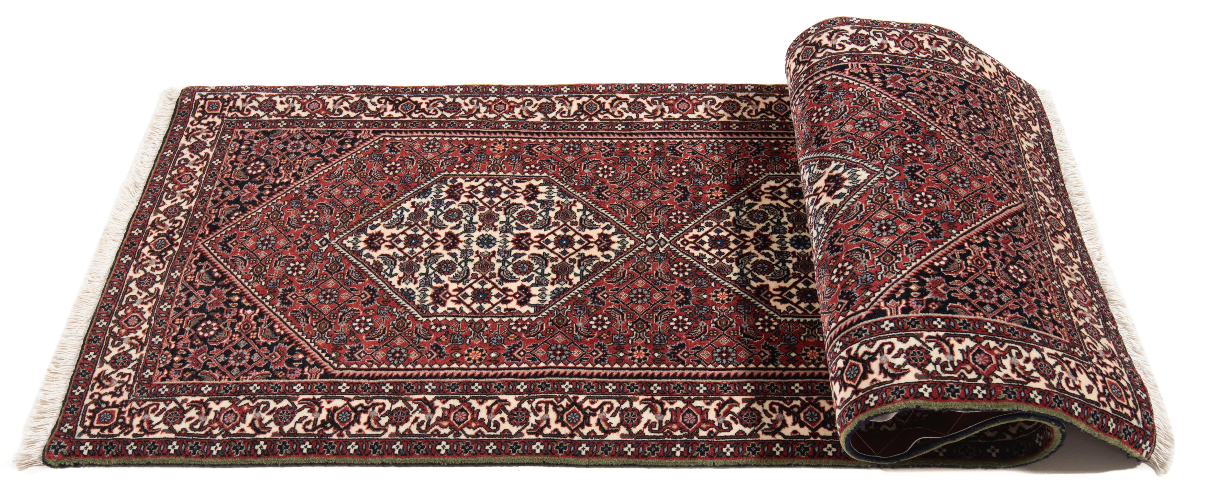Petit Tapis Persan Bidjar 64x53 Cm – Noué Main, Laine Et Coton, Motif Oriental Rouge