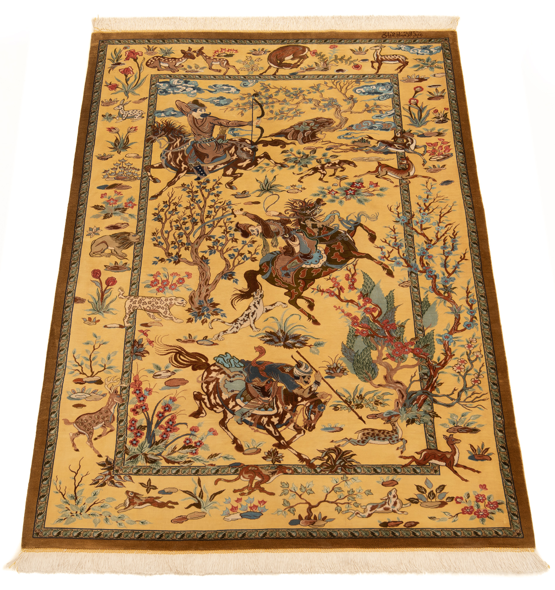 Tappeto persiano Qom Silk Dakhilie Giallo 149 x 102 cm