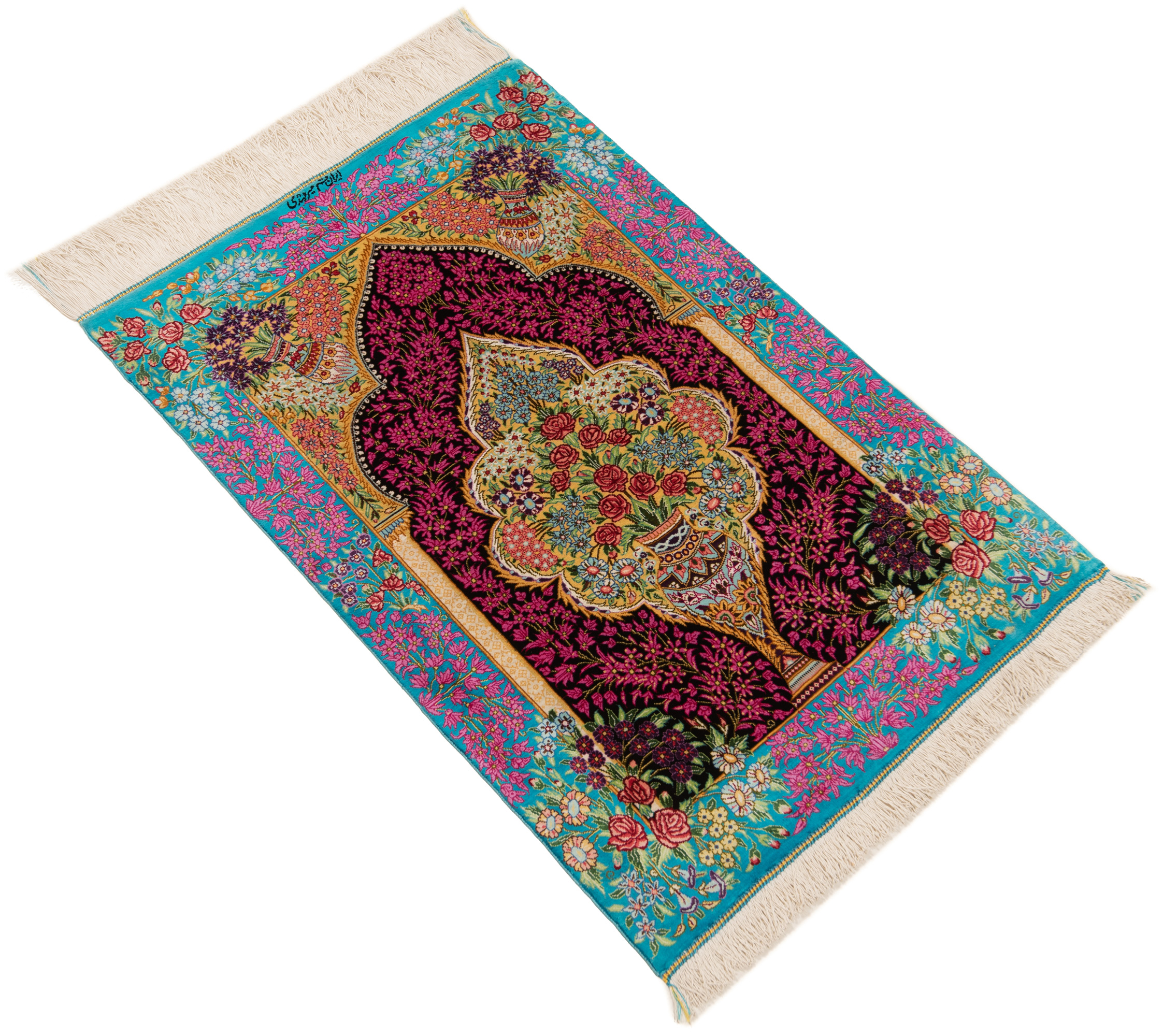 Qom Silk Tappeto Persiano Mirmehdi Rosa 90 x 60 cm